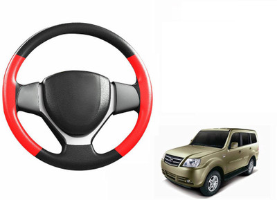 CARIZO Hand Stiched Steering Cover For Tata Sumo Grande(Black, Red, Leatherite)