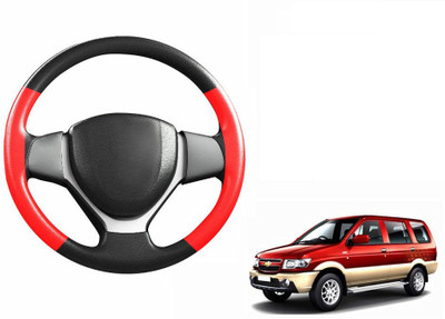 CARIZO Hand Stiched Steering Cover For Chevrolet Tavera(Black, Red, Leatherite)