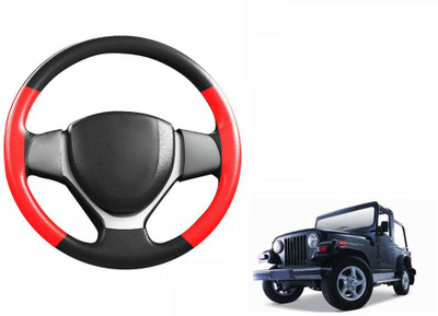 CARIZO Hand Stiched Steering Cover For Mahindra Thar(Black, Red, Leatherite)