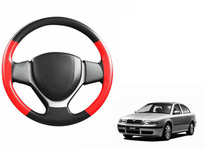 CARIZO Hand Stiched Steering Cover For Skoda Octavia(Black, Red, Leatherite)
