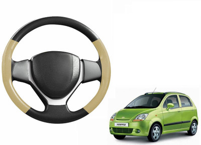 CARIZO Hand Stiched Steering Cover For Chevrolet Spark(Black, Beige, Leatherite)