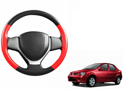 CARIZO Hand Stiched Steering Cover For Mahindra Logan(Black, Red, Leatherite)