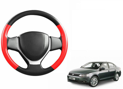 CARIZO Hand Stiched Steering Cover For Volkswagen Jetta(Black, Red, Leatherite)