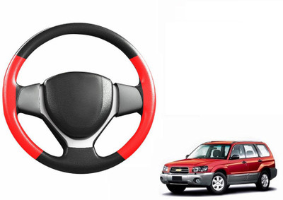 CARIZO Hand Stiched Steering Cover For Chevrolet Forester(Black, Red, Leatherite)