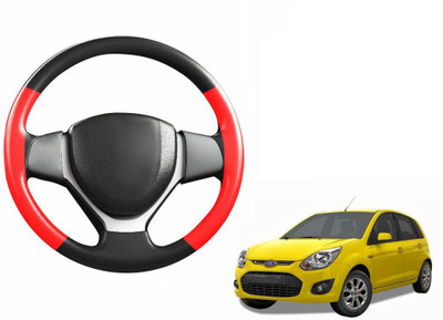 CARIZO Hand Stiched Steering Cover For Ford Figo(Black, Red, Leatherite)