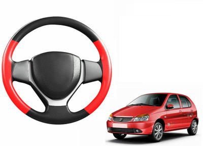 CARIZO Hand Stiched Steering Cover For Tata Indica Vista(Black, Red, Leatherite)