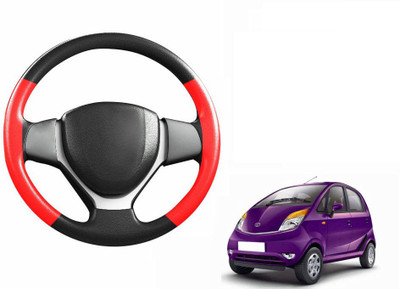 CARIZO Hand Stiched Steering Cover For Tata Nano(Black, Red, Leatherite)