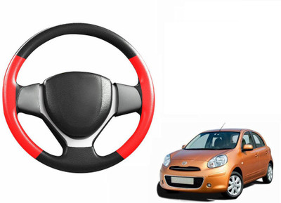 CARIZO Hand Stiched Steering Cover For Nissan Micra(Black, Red, Leatherite)