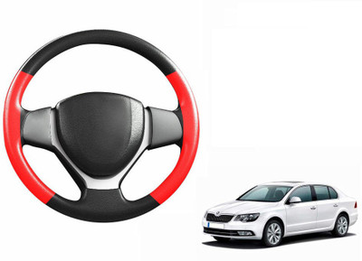 CARIZO Hand Stiched Steering Cover For Skoda Superb(Black, Red, Leatherite)