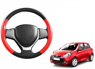 CARIZO Hand Stiched Steering Cover For Renault Pulse(Black, Red, Leatherite)