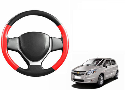 CARIZO Hand Stiched Steering Cover For Chevrolet Sail UVA(Black, Red, Leatherite)