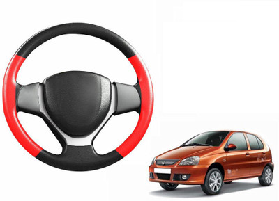 CARIZO Hand Stiched Steering Cover For Tata Indica(Black, Red, Leatherite)