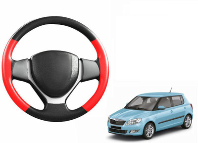 CARIZO Hand Stiched Steering Cover For Skoda Fabia(Black, Red, Leatherite)
