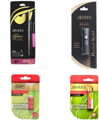 

Jovees New Signature Kajal & Herbal Kohl Kajal & Winter Cherry Lip Care & Tea Rose lip Care.(Set of 1)