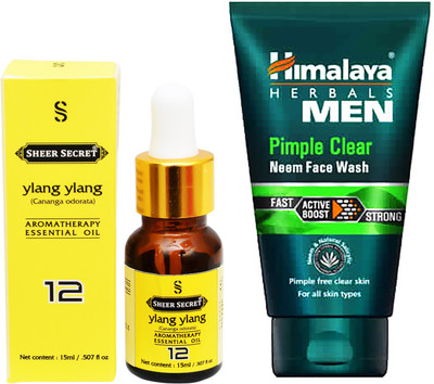 

SHEER SECRET AROMATHERAPY YLANG YLANG ESSENTIAL OIL 15ML with HIMALAYA MEN'S PIMPLE CLEAR FACEWASH 100ML(Set of 2)