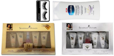 

catherine Eyelashes & Shahnaz Husain Gold&Diamond Facial Kit, vaseline intensive care body lotion(Set of 4)