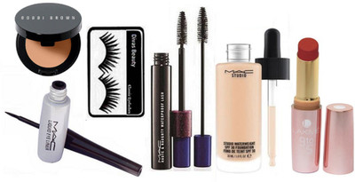 

Divas Beauty Eyelashes,Mac Studio Waterweight Foundation,liquid Eyeliner,haute & Naughty Mascara,bobbi Brown Porcelain Peach Even Finish Pressed Powder Concealer,lakme 9 To 5 Matte Primer Lipstick(set Of 6)(Set of 6)