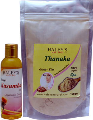

haley's natural Thanaka powder Grade -Eins 1oog & Kusumba Oil 100ml for hair removal(Set of 2)