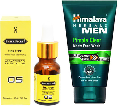 

SHEER SECRET AROMATHERAPY TEA TREE ESSENTIAL OIL 15ML with HIMALAYA MEN'S PIMPLE CLEAR FACEWASH 100ML(Set of 2)