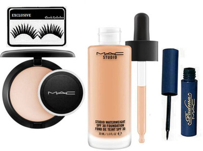 

Exclusive Eyelashes &Mac Studio Waterweight Foundation & MAc Compact & Padma Eyeliner(Set of 4)