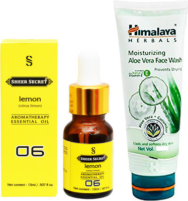 

SHEER SECRET AROMATHERAPY LEMON ESSENTIAL OIL 15ML with HIMALAYA ALOEVERA FACEWASH 100ML(Set of 2)
