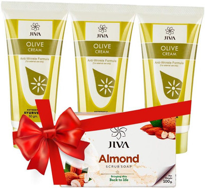 

Jiva Olive Cream Pack of 3 with Almond Soap(Set of 3)