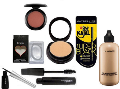 

BRUTUS Silicon Puff, Face & Body Foundation , Eyeliner + Haute & Naughty Mascara , Blusher , Face Powder Compact & Super Black Kajal(Set of 7)