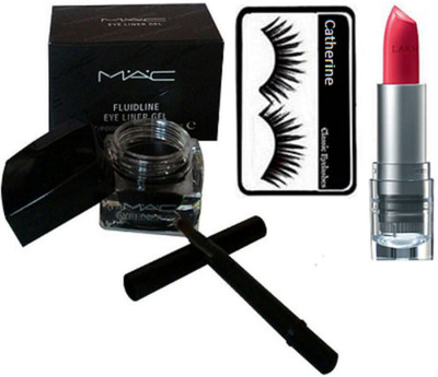 

catherine eyelashes, mac fluid line eyeliner, lakme enrich lipstick(Set of 3)