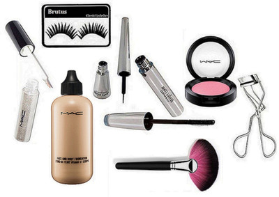 

BRUTUS Eyelashes, Mac Face And Body Foundation, Long Lasting Off White Glitter Eyeliner, Eyelashes Curler, Brooke candy Eyeliner & Mascara, Blusher, Makeup Brush(Set of 8)