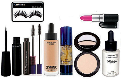 

catherine Eyelashes, Mac Liquid Eyelinear, Hauty Naughty Mascara, Matte Finish Lipstick, Studio Fix Fond De Teint Foundation, Studio Fix Compact, Pre+Prime Skin Vasage Primer, Pre+Prime Highlight(Set of 8)