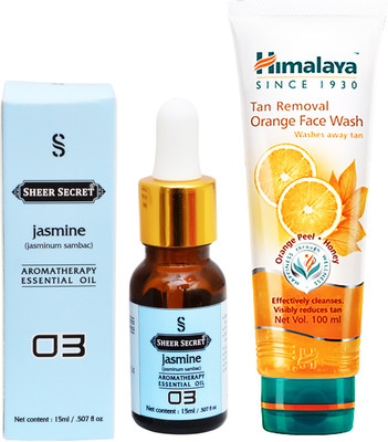 

SHEER SECRET AROMATHERAPY JASMINE ESSENTIAL OIL 15ML with HIMALAYA TAN REMOVAL ORANGE FACEWASH 100ML(Set of 2)