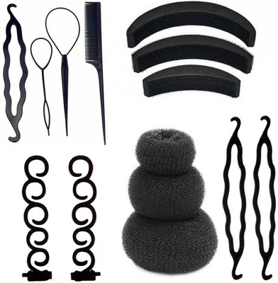 

KYT Hair Combo Set of 14pcs 3 pcs hair donut bun maker , 4 pcs Diy kit tool 3 pcs hair volumizer 2 pcs juda maker 2 pcs braid tools(Set of 14)