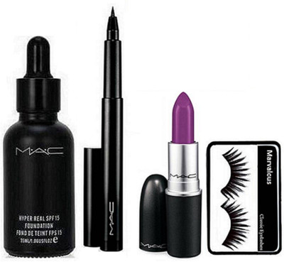 

marvalous Eyelashes&Hyper Real Foundation, Pen Eyeliner, Matte Finish Herion Lipstick(Set of 4)
