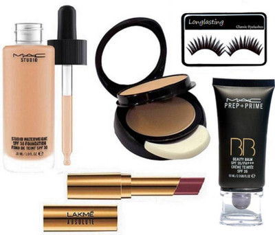 

longlasting Eyelashes,Mac Studio Water Weight Liquid Foundation , Two Way Compact With Absolute Argan Lip Color Lipstick, Mac Prep+prime Bb Beauty Balm Cream Foundation(Set of 5)
