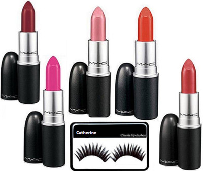 

catherine Eyelashes, mac Long Lasting Matte Finish Lipstick Set Of 5(Set of 6)