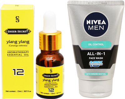 

SHEER SECRET AROMATHERAPY YLANG YLANG ESSENTIAL OIL 15ML with NIVEA ALL IN 1 FACEWASH 100ML(Set of 2)