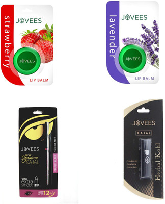 

Jovees lip Balm-Strawberry & Lip Balm-Lavender & New Signature Kajal & Herbal Kohl Kajal.(Set of 1)