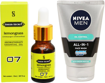 

SHEER SECRET AROMATHERAPY LEMONGRASS ESSENTIAL OIL 15ML with NIVEA ALL IN 1 FACEWASH 100ML(Set of 2)