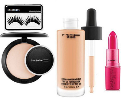 

Exclusive Eyelashes & Studio Waterweight Foundation & MAc Compact & GiambattistA Lipstick(Set of 4)