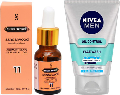 

SHEER SECRET AROMATHERAPY SANDALWOOD ESSENTIAL OIL 15ML with NIVEA OIL CONTROL FACEWASH 100ML(Set of 2)