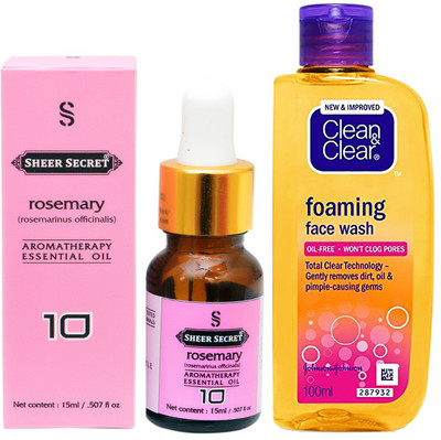 

SHEER SECRET AROMATHERAPY ROSEMARY ESSENTIAL OIL 15ML with CLEAN & CLEAR FOAMING FACEWASH 100ML(Set of 2)