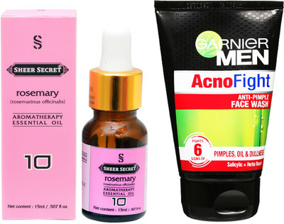 

SHEER SECRET AROMATHERAPY ROSEMARY ESSENTIAL OIL 15ML with GARNIER MEN'S ACNO FIGHT FACEWASH 100ML(Set of 2)