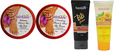 

NutriGlow SET OF 1 HAND AND FOOT SPA ( SCRUB + CREAM) + 1 BB CREAM + 1 TURMERIC FACE WASH(Set of 1)