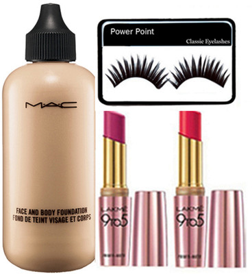 

power point Eyelashes&Mac Face&Body Foundation&Mac Pro Long Wear Concealer&Mac Primer Oil&Lakme9To5 Lipstick Pack Of 2(Set of 5)