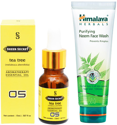 

SHEER SECRET AROMATHERAPY TEA TREE ESSENTIAL OIL 15ML with HIMALAYA NEEM FACEWASH 100ML(Set of 2)