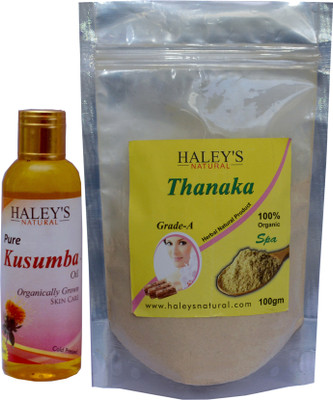 

haley's natural Thanaka powder Grade -A 1oog & Kusumba Oil 100ml for hair removal(Set of 2)