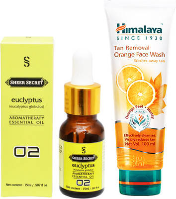 

SHEER SECRET AROMATHERAPY EUCLYPTUS ESSENTIAL OIL 15ML with HIMALAYA TAN REMOVAL ORANGE FACEWASH 100ML(Set of 2)
