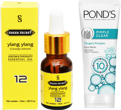 

SHEER SECRET AROMATHERAPY YLANG YLANG ESSENTIAL OIL 15ML with POND'S PIMPLE CLEAR FACEWASH 100ML(Set of 2)