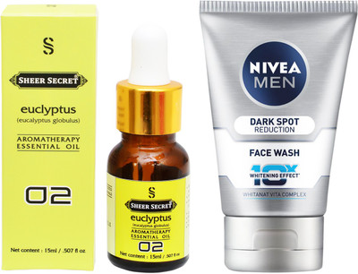 

SHEER SECRET AROMATHERAPY EUCLYPTUS ESSENTIAL OIL 15ML with NIVEA DARK SPOT REDUCTION FACEWASH 100ML(Set of 2)