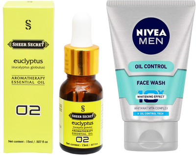 

SHEER SECRET AROMATHERAPY EUCLYPTUS ESSENTIAL OIL 15ML with NIVEA OIL CONTROL FACEWASH 100ML(Set of 2)